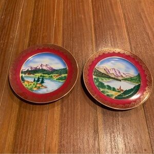 Bavarian China Handpainted Fisher Plates Made in Germany U.S. Zone Lot of 2